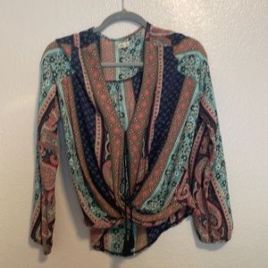 Hollister boho flowy long sleeve paisley shirt